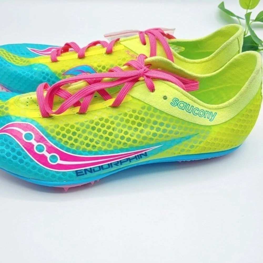 Saucony Endorphin LD4 Track Spikes Racing Flats Yellow Blue Pink NEW WMS 10.5M